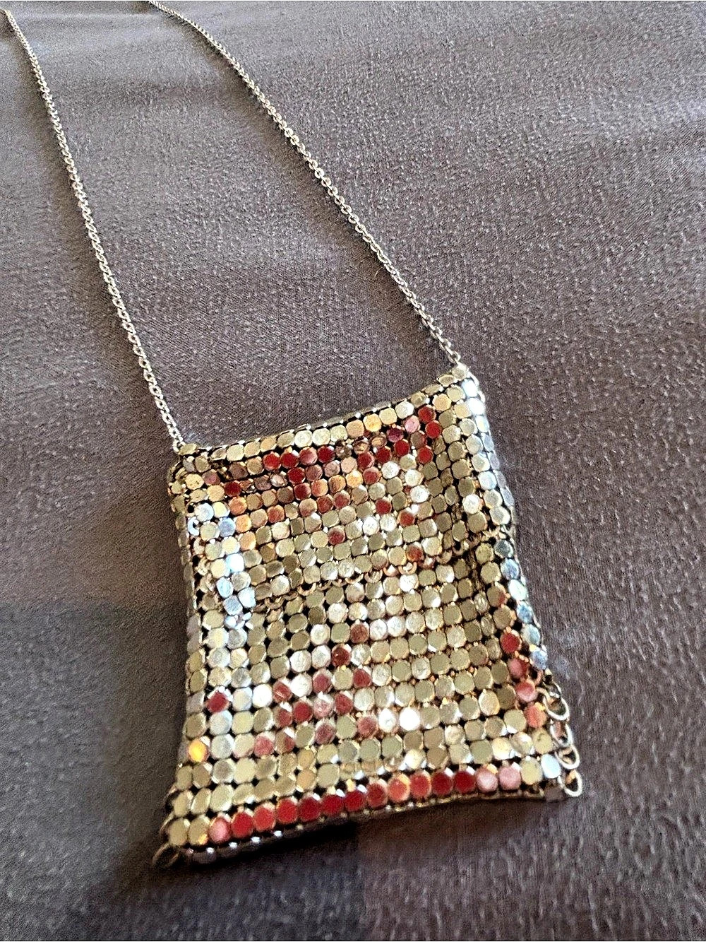 Vintage Metallic Chainmail Mini Bag Silver Disco Mesh Necklace